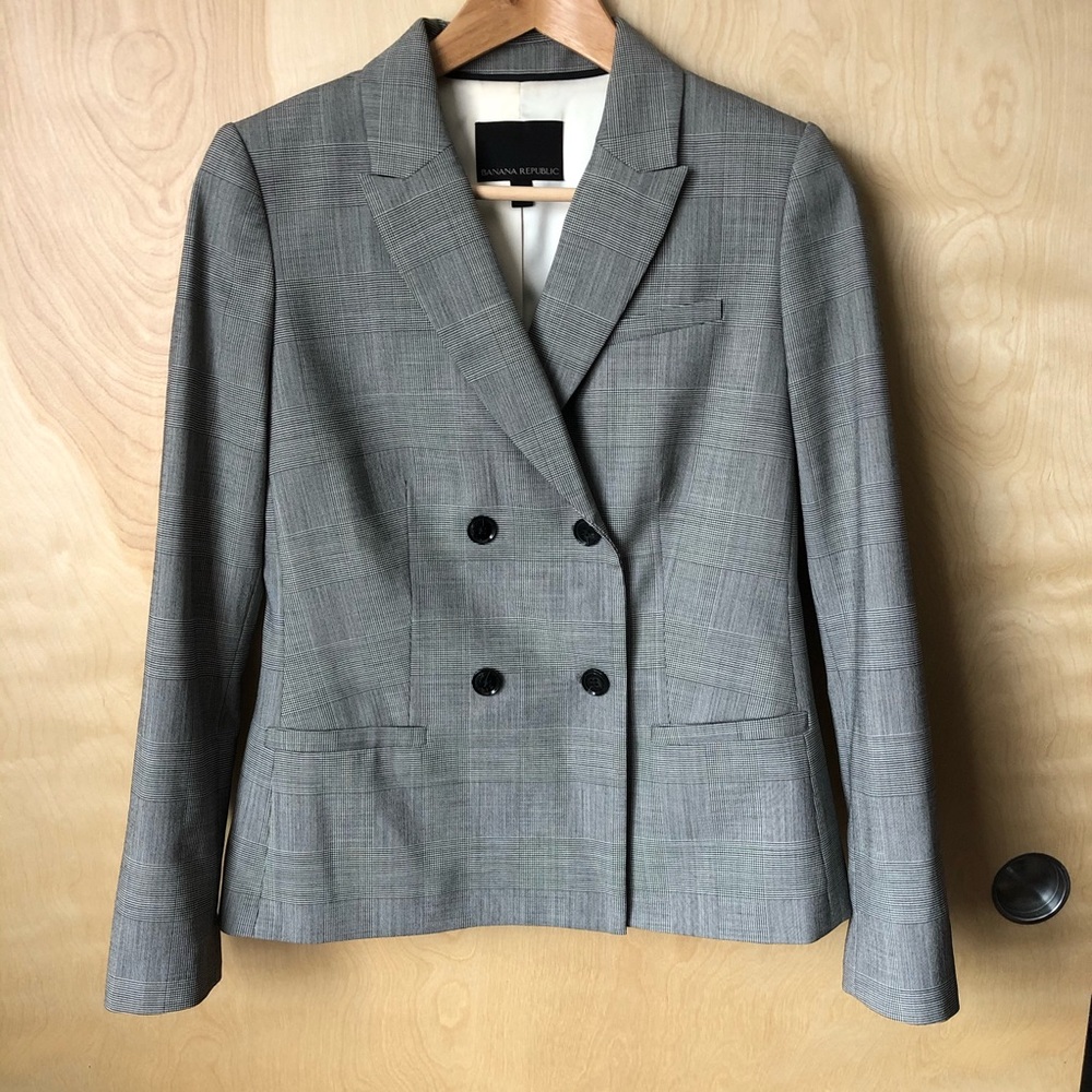 Banana Republic Double Breasted Plaid Blazer